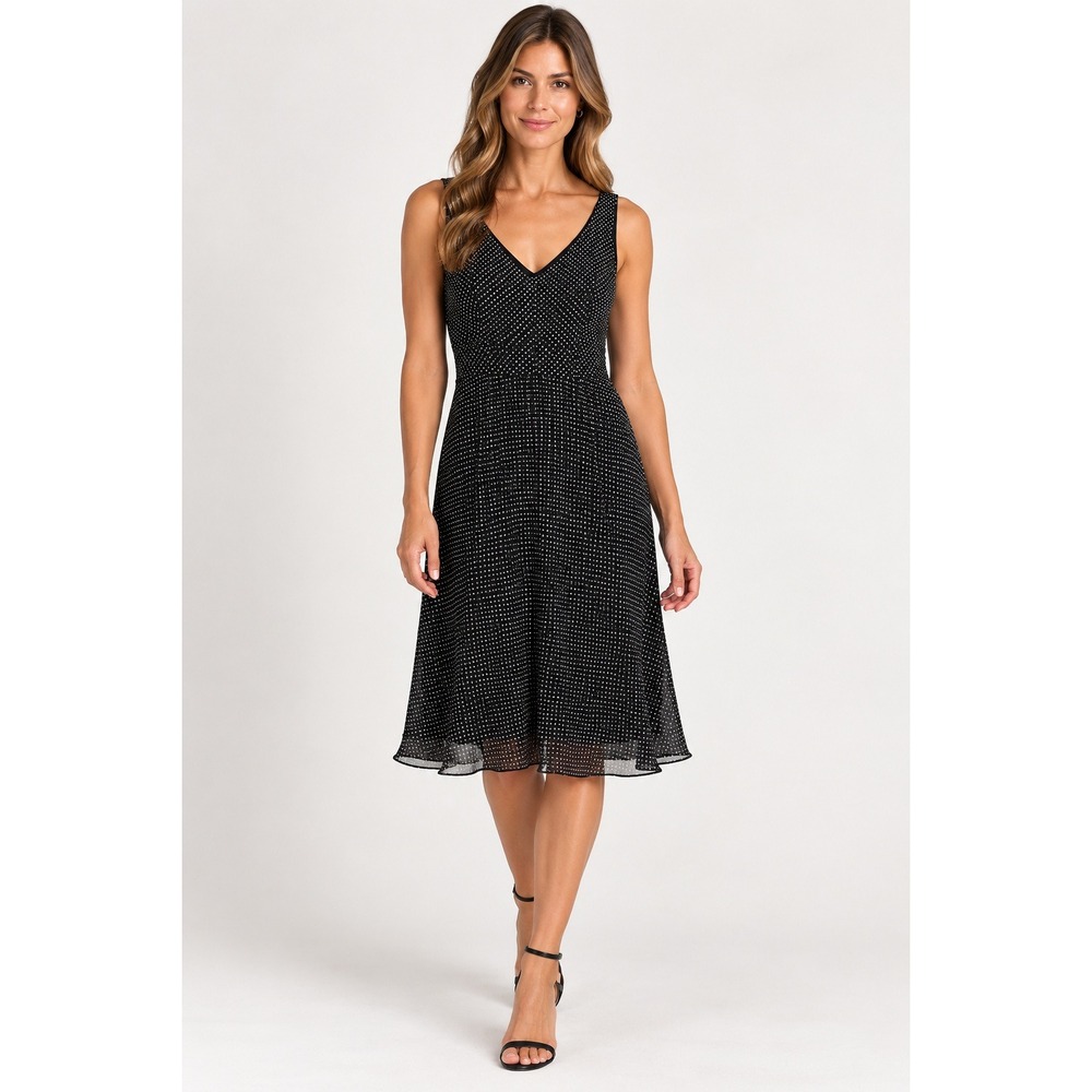 Ann Taylor Black White Polka Dot 100% Silk V-Neck Dress NWT Size 6
